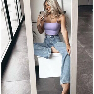 ZARA Mauve Lilac Satin Crop Top Size medium Purple